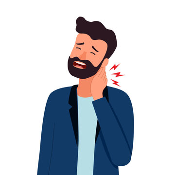 Businessman with neck pain symptom in flat design on white background.