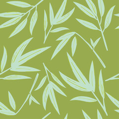 Green bamboo leaves seamless pattern