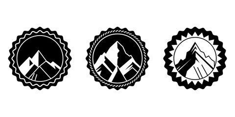 mountain set vector badges shapes and elements silhouette of mountain peaks and hiking 