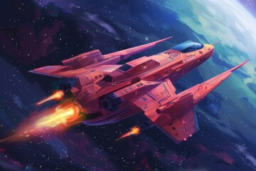 Obraz premium Red Spacecraft in Flight