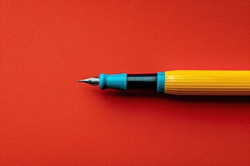  Photo of a blue pen on a red background, minimal concept photography, high resolution photography,
