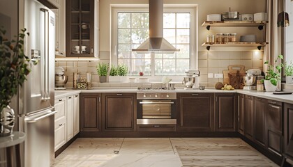 Elegant kitchen with natural light and modern appliances.