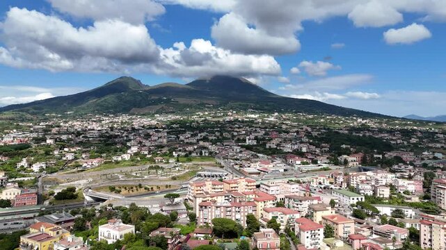 Aerial view of Vesuvius volcano covered by clouds