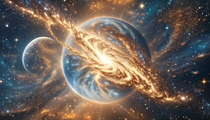 A Galaxy with a Spiral Galaxy and Two Planets