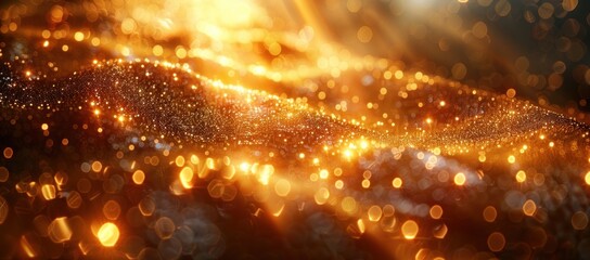 Golden Glitter Background with Bokeh Lights