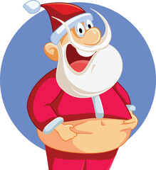 Santa Claus Gaining Weight During Winter Holidays Vector Cartoon. Obese Santa feeling insecure after the holidays 
