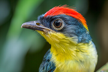 Fototapeta premium Wire-tailed Manakin in a riverine forest setting, native to Peru