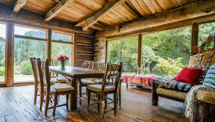 rustic, log, log cabin, room, home, furniture, house, window, design, lamp, architecture, wall, decor, wood,  living, light, indoor, comfortable, floor, pillow