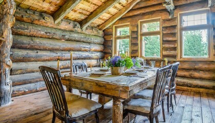 Naklejka premium rustic, log, log cabin, room, home, furniture, house, window, design, lamp, architecture, wall, decor, wood, living, light, indoor, comfortable, floor, pillow