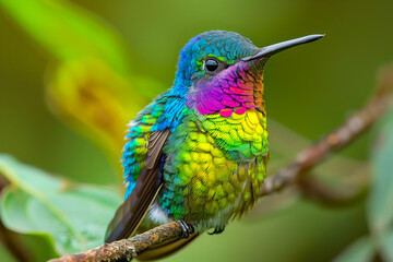 Fototapeta premium Fiery-throated Hummingbird in a highland forest setting, native to Costa Rica