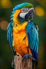 Obraz premium Blue-and-yellow Macaw in a rainforest setting, native to Venezuela