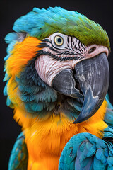 Fototapeta premium Blue-and-yellow Macaw in a rainforest setting, native to Venezuela