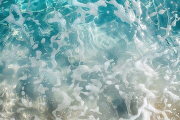 Obraz premium Rippled clear blue water with bubbles background. Transparent aquatic surface texture