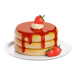 Strawberry Pancakes Dessert 3D Icon