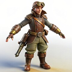 Fototapeta premium 3D Render of a Steampunk Adventurer Action Figure, on isolated white background, Generative AI