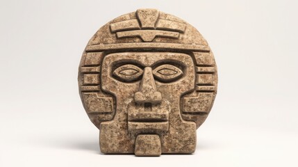 Ancient Aztec-inspired stone carving with intricate face details, showcasing traditional craftsmanship and cultural heritage.