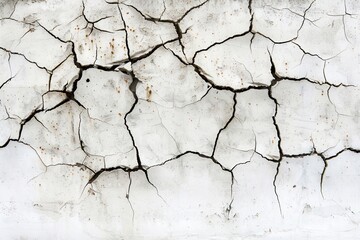 Close-up of cracked white paint on a wall, showing detailed texture and pattern of peeling, weathered surface. Perfect for backgrounds and designs.