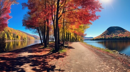 Fototapeta premium Magnificent colorful Fall day in river park