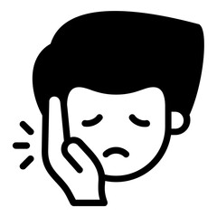 toothache line icon with black fill, avatar face body, pain,. symptom