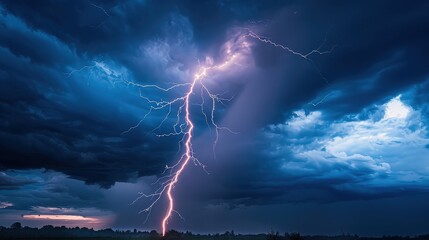 Lightning bolt striking during dark storm