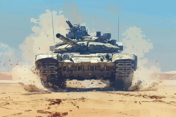 Fototapeta premium Tank Driving Through the Desert