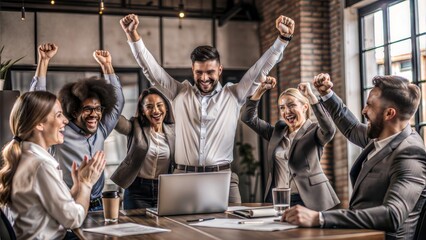 Founder Celebrating Success: A startup founder celebrating a milestone achievement with a small team, showcasing enthusiasm and motivation.	
