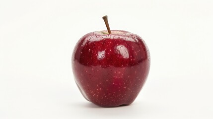Close-up of a fresh red apple isolated on a white background, showcasing its glossy and vibrant skin.