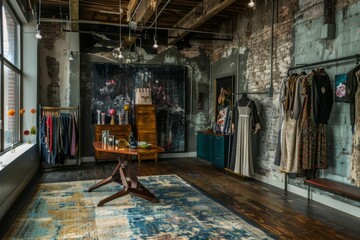 Naklejka premium Professional Photography of a fashion studio showcasing city-inspired runway collections, Generative AI