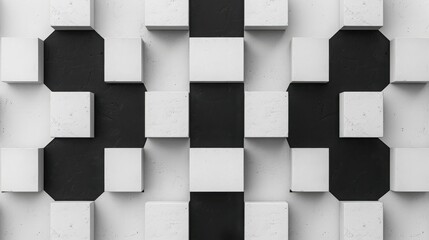 Monochrome abstract geometric pattern with black and white cubes creating a illusion on the surface, perfect for backgrounds and designs.