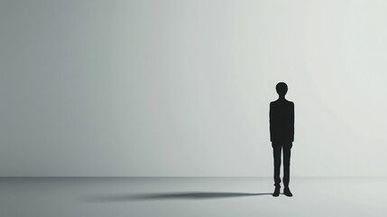 Obraz premium Silhouette of a person standing alone against a minimalist backdrop. Emphasizes solitude, introspection, and simplicity.