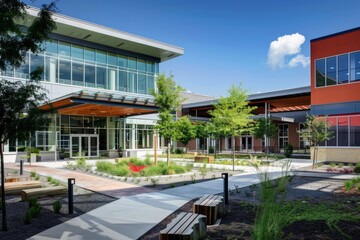 Professional Photography of a nonprofit organization's urban headquarters fostering community engagement, Generative AI