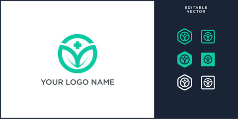 Amazing Vector set of herbal center logo, made of leaf and medical cross symbols, can be used in various media easily, editable, Exclusive