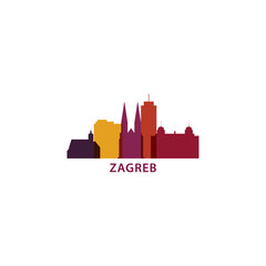 Zagreb skyline, downtown panorama logo, logotype. Croatia capital city badge contour, isolated vector pictogram with cathedral, monuments, landmarks, skyscrapers, gate
