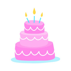 Sweet birthday cake with candles on white background