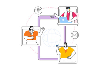 Intranet Internet Network Connection Technology Vector Illustration to Share Confidential Company Information and Website in Flat Cartoon Background