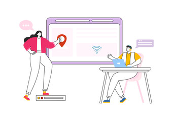 Intranet Internet Network Connection Technology Vector Illustration to Share Confidential Company Information and Website in Flat Cartoon Background