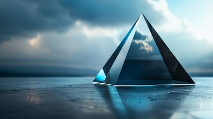 A sleek 3D pyramid-shaped trophy, symbolizing strength, stability, and achievement in awards.