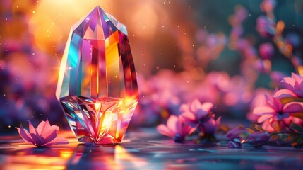 An imaginative 3D illustration of a trophy made of crystal, refracting light in beautiful patterns, symbolizing the clarity and brilliance of excellence.