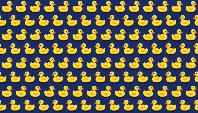Pattern with yellow duck motif, a yellow duck pattern on a deep blue background