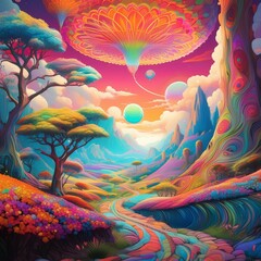 Neon, Abstract Landscape: Esoteric Exploration of the Subconscious