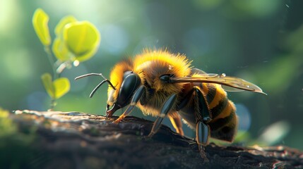 Wasp 15 - detailed illustration, sleeping little bee.