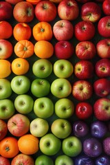 apples, rainbow color, placing side by side, angle from above fill frame