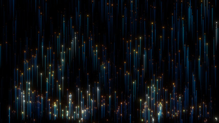 Big Data concept. abstract dark blue orange fast moving binary computer data. High speed motion, artificial intelligence, Technology, machine learning, big data, virtualizatio, futuristic, data flow 
