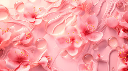 Obraz premium Vibrant Pink Floral Wallpaper Design with Lush 3D Flowers and Dewdrops