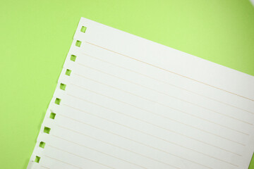 line paper texture on green background,  blank sheet notebook