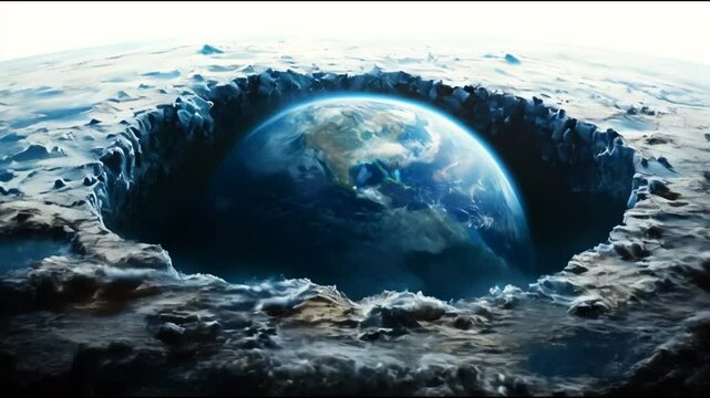 Planet Earth Rotating Within a Massive Crater Environmental Concept Art
