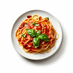 spaghetti with tomato sauce and basil