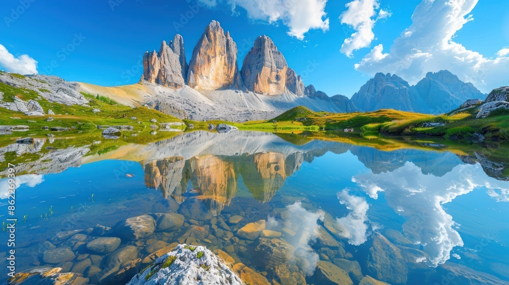 Wall mural Mountain Reflection in a Crystal-Clear Lake - Wall murals