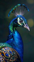 Obraz premium Close-up of a vibrant peacock with colorful feathers