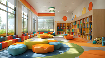 Superbe photo d'une salle de jeux d'école sans enfants avec beaucoup de couleurs